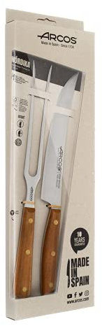 Arcos Grillbesteck Set - Messer 20 cm und Gabel 21,5 cm, Edelstahl NITRUM, Holzgriff Ovengkol FSC, 2-teilig, Serie Nordika, umweltfreundliche Verpackung