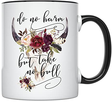 YouNique Designs Do No Harm But Take No Bull Mug, 11 Ounces, Country Girl Coffee Mug for Women, Country Music Mug, Country Cup, Country Coffee Cups, Country Mugs, Country Coffee Mug (Black Handle)