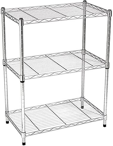 JJ Home Lagerregal mit 3 Regalböden, Küchenregal Metall, bis zu 30 kg pro Regalboden, Organizer für Küche/Garage/Badezimmer, Silber - Verchromt