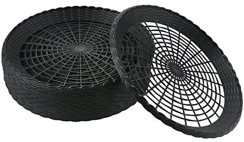 WYOMER 15 Pack 10'' Black Plastic Paper Plate Holders - Hollow, Imitation Rattan Weaving, Reusable
