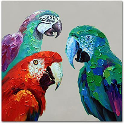 Ölbilder Auf Leinwand Handgemalt,Moderne Abstrakte Bunte Tiere 100% Handgezeichnet Acryl Malerei Kunstwerk, Große Nordische Papageien Gemälde Rahmenlose Coole Bilder Kunst Wand Für Zu Hause Korri