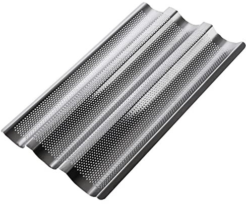 GORANDO Baguetteblech für 3 Brote - Ideal für Knoblauch-/Kräuterbaguette - 38cm - Edelstahl