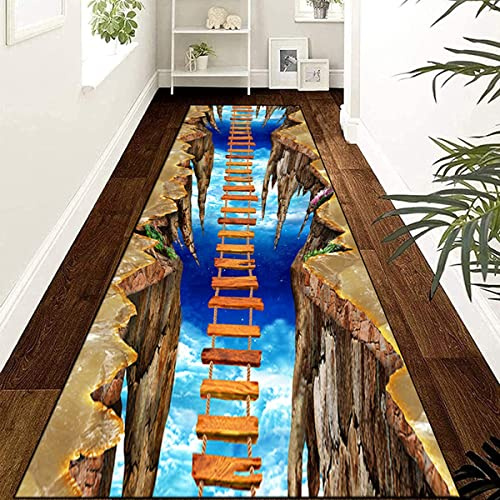 Siunwdiy Teppich Läufer Flur rutschfest,3D Holzmaserung Korridor Teppichläufer Waschbar Modern Küche Schlafzimmer Wohnzimmer Läufer Teppich Breite 60Cm/ 80Cm,A12,80x200cm/2.6ftx6.6ft