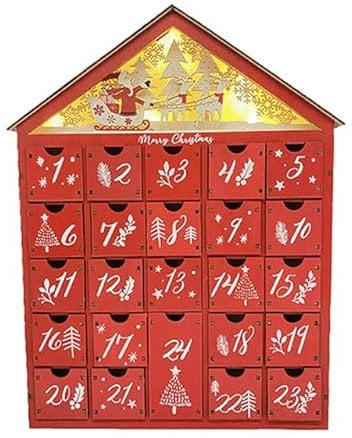 SAMCRY Weihnachtshaus-Adventskalender aus Holz, leuchtende Dekoration für Kinder, Lebkuchen-Pralinenschachtel, Countdown-Kalender, Holzhaus