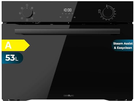 Cecotec Forno Incasso Multifunzione 53L Bolero Hexa M224500 Glass Black A. 2600W, 7 Funzioni con Grill, Defrost, Steam Assist, Basso Consumo, Facile Pulizia, Controllo Tattile, Ventilatore