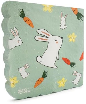 PARTY PARTY 16 große Hasen Servietten mit Wellenrand 33 x 33 cm, Ostern Tischdeko, Papierservietten Osterhase, Erwachsene, Kindergeburtstag Junge Mädchen, Frühling