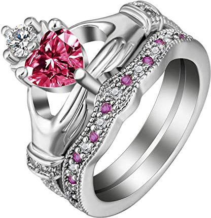 Ringe Silber, Ring Frauen Verlobung Rosalila Größe 60 (19.1) Claddagh Valentinstag Ring Geschenk