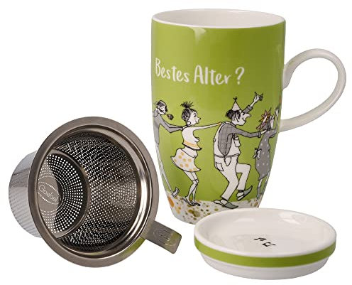 Goebel Taza de té con tapa y colador Barbara Freundlieb - La mejor edad