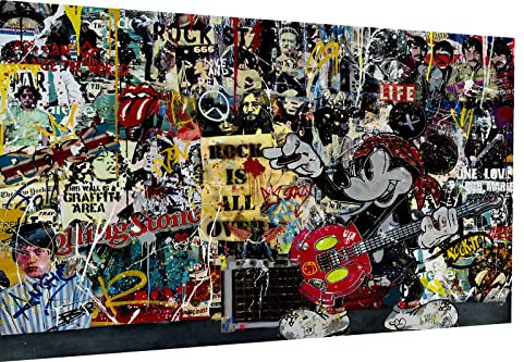 Magic Canvas Art Micky Maus Rock Pop Art Leinwandbild 1- teilig Hochwertiger Kunstdruck Wandbilder – B8333, Material: Poster ungerahmt, Größe: 80x60 cm