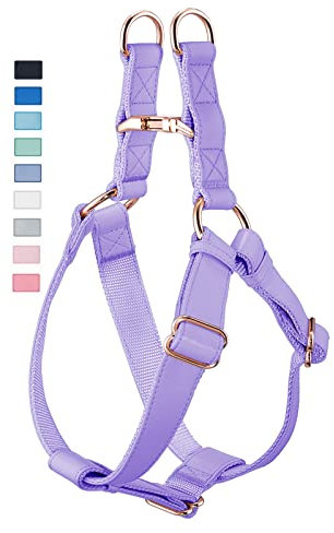 Hundegeschirr, weiches Leder, kein Ziehen, verstellbar, mit rotgoldener robuster Metallschnalle, Freiheit, Nylon-Hundehalfter-Westen für kleine, mittelgroße und große Hunde, Training (L, lila)