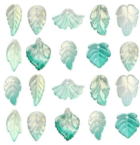 UR URLIFEHALL Lot de 100 perles en verre transparent - 10 styles - Feuilles de fraises vertes - Pendentifs en forme de feuille de ginkgo pour la fabrication de bijoux et les travaux manuels