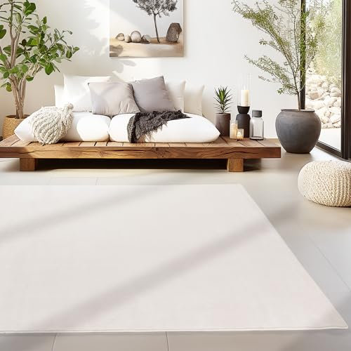 SIMPEX Teppich Wohnzimmer Schlafzimmer Esszimmer Läufer Flur Flauschiger Teppich Waschbar rutschfest Soft Weich Carpet Kurzflor Größen, Creme, 80 x 150 cm