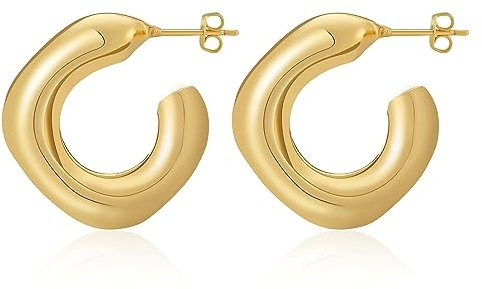 MESOVOR Gold Klobige Creolen Ohrringe für Damen und Mädchen, 18 Karat Vergoldete Leichte Hohle Dicke Offene Kreolen Ohrringe Schmuck Geschenke (Gold-01)