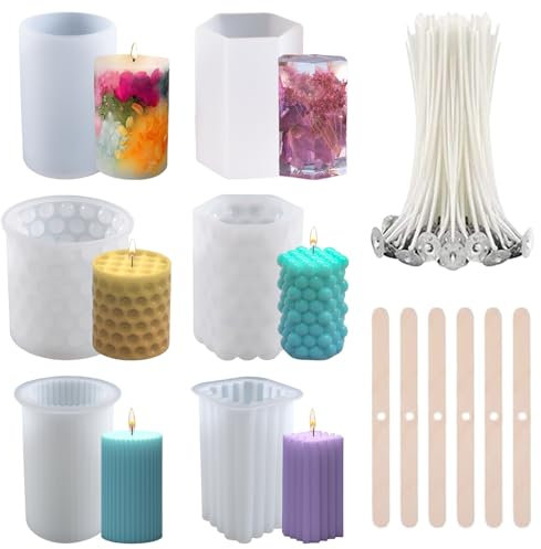 Vegena Silikonform Kerzen: 6 Stück Set, 3D DIY Kerzenformen, 6 Größen Silikonformen für Handgefertigte Seife, Duftkerzen, Handwerk (weiß)