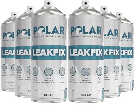 Polar Clear Leak Fix Spray - 6 x 400ml - Waterproof Roof Sealant - Instantly Seals Leaks and Cracks on Roofs, Drainpipes, Gutter Repairs, Cement and Metal Surfaces - Interior & Exterior Use