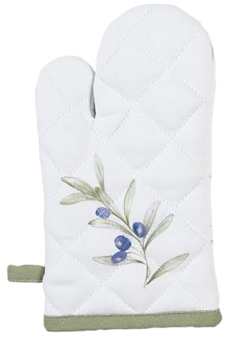 Clayre & Eef Kinderofenhandschuh 12x21 cm Weiß Baumwolle Oliven