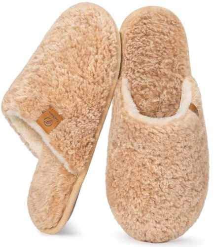 EverFoams Damen Scuff Hausschuhe Gemütlich Weiches Flauschiges Kunstalpaka Memoryschaum Leichte Rutschfeste Pantoffeln Sand, 40-41 EU