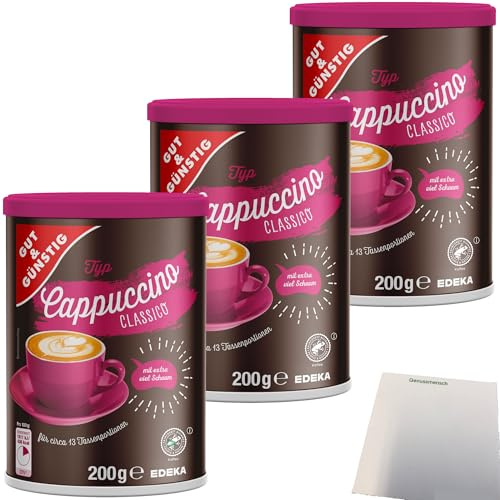 Gut&Günstig Cappuccino Classico Instant 3er Pack (3x200g Packung) + usy Block