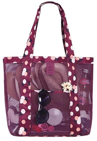 Kytpyi Borsa Mare, Borsa Mare Donna, 43*33*10cm Alta capacità Traspirante Maglia Borsa da Spiaggia con Tasca Laterale, Durevole Leggero Grande Beach Bag per Viaggiare Shopping Nuoto Campeggio(Rosso)