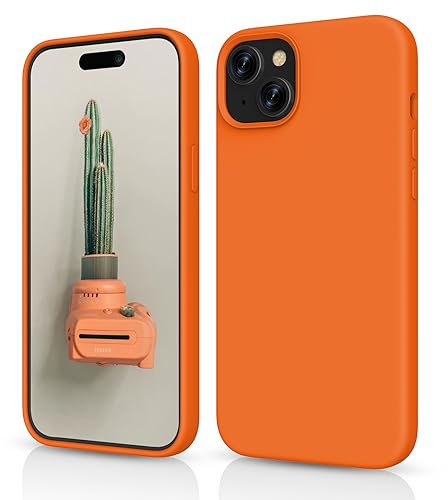 HiiVeet Silicone Case Designed for iPhone 15 Case,6.1 inch,Ultra Slim Shockproof Protective Liquid Silicone Phone Case with Soft Anti-Scratch Microfiber Lining，Papaya Yellow