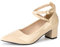Plilima Escarpins Femme Bloc Talons à Bout Pointu Escarpin Bride Cheville Talon Haut avec Lanière Croisée et Bout Fermé Élégant Confortable Mariée Chaussures (Verni Beige,41)