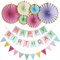 TELADESHX Reusable Pastel Birthday Banner & Decorations - Macaron Happy Birthday Banner, Bunting, Paper Fans & Lanterns - 18cm x 41cm, Multicolor, 18 Pieces