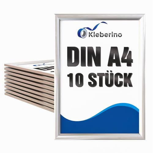 Kleberino Klapprahmen | 25mm Aluminium Profil | Plakatrahmen | Bilderrahmen inkl. entspiegelter Schutzscheibe 10 Stück (DIN A4)