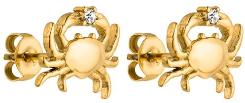 PURELEI® Crab Ohrringe (Gold, Silber, Rosegold), Wasserfeste Damenohrringe, Ohrstecker in Krabbenform aus Edelstahl mit Edelstein, Geschenk für Frauen (Gold)