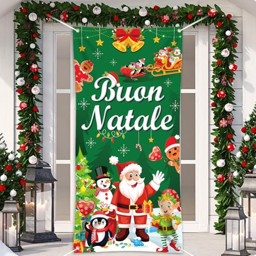 DPKOW Italiano Buon Natale Porta Striscione Decorazione, Buon Natale Decorazioni per Parete Porta Casa, Italiano Buon Natale Addobbi, 185 * 90cm