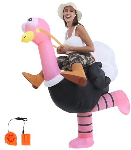 AYBUY Déguisement Gonflable Autruche, Adulte Gonflable autruche rose Costume Drôle Blow Up Costume Cosplay pour Fête Carnaval Fancy Dress Cosplay Outfit Costume Fête d'Halloween