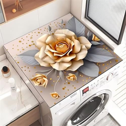 Morbuy Protector Superior para Lavadora y Secadora, Estilo 3D Flor de Rosa Cubierta Superior para Lavadora Protector Superior Lavadora Absorbente Secado Rápido Antipolvo (80x120cm,Flor de Rosa)