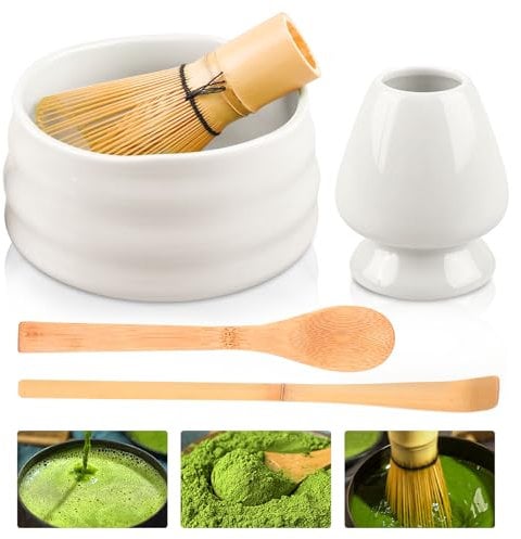 Matcha Kit, Te Matcha Kit de 5 Piezas, Set de Té Matcha con Batidor Te Matcha, Tazón Matcha de Cerámica, Cuchara Medidora Te Matcha, Accesorios para Matcha, Embalaje de Caja de Regalo