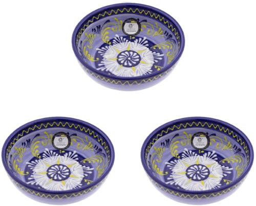 CERÁMICA RAMBLEÑA | Ensaladera cerámica | Ensaladeras originales | Pack x3 Ensaladeras decoración Azul - Modelo 32 | Decoración 100% hecho a mano | 15x15x5 cm