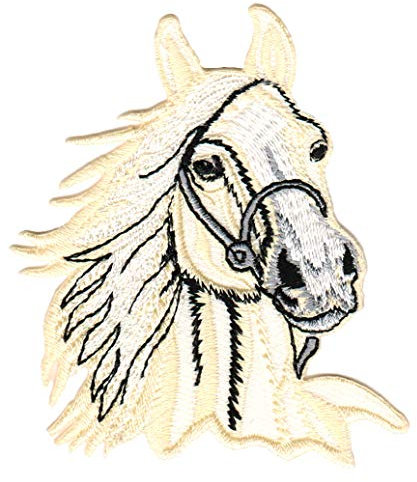 Pferd Kopf Gelb Reiten Aufnäher zum aufbügeln oder aufnähen Bügelbild Aufbügler für Kleidung gestickter Bügelflicken Applikation Patch Größe 6,5 x 8,3 cm