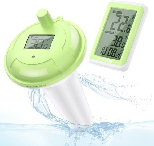 Funk PoolThermometer, WiFi Schwimmende Pool thermometer mit Indoor-Temperatur Luftfeuchtigkeit Monitor, Digital Teichthermometer Unterwasser IP67 wasserdicht für Schwimmbäder, Badewannen, Fischbecken