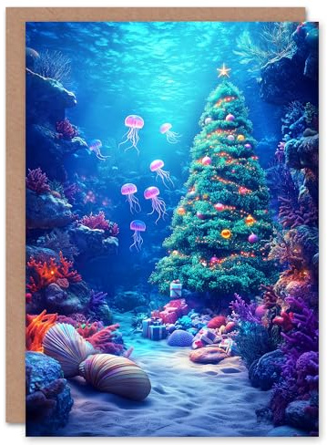 Artery8 Underwater Decorated Tree Coral Reef For Child Kids Xmas Festive Christmas Card