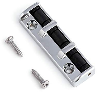 Rubatone Metal Roller Guitar Nut 3 Saddles 6 String with Screws Compatible with Strat or Tele Electric Guitar Accessories Chrome.