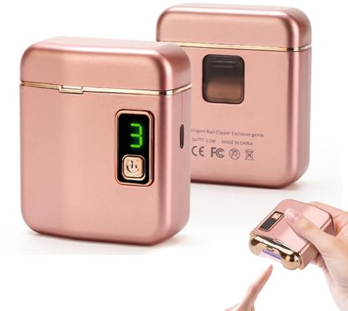 aichilra Electric Nail Clippers, Automatic Nail Trimmer with 3 Speeds LED Light and Nail Clip Storage USB Rechargeable Safety Fingernail Trimmers for Adult Seniors Baby (Rose Gold)