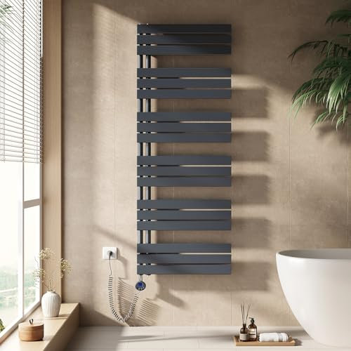 EMKE Handtuchheizkörper Elektrisch mit Thermostat, Badheizkörper Handtuchhalter Elektrisch Handtuchwärmer Handtuchtrockner Handtuchheizung mit Heizstab Anthrazit 1599x600 mm 1000W