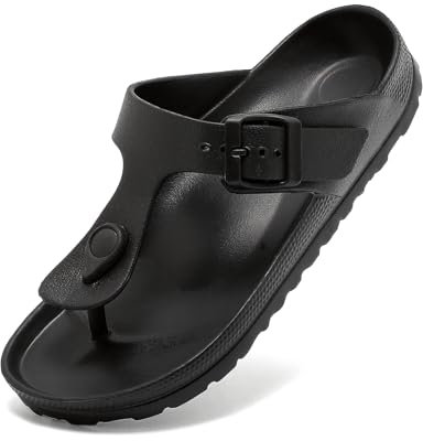 Lässig Flach Zehentrenner Damen, Sommer Schlappen Herren, Unisex Flip flop Sandalen mit Einstellbarer Schnalle, Eva Pantoletten Rutschfest Hausschuhe, Bequem Badelatschen