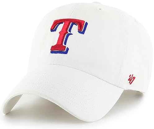 47 MLB White Team Color Primary Logo Clean Up Adjustable Strap Hat Cap, Adult One Size Fits All, Texas Rangers, One size
