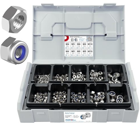 FRANTOS L-BOXX Mini DIN 934 Sechskantmuttern und DIN 985 Sicherungsmuttern Sortiment, 780 tlg. (Edelstahl A2) - selbstsicherende Sechskant Muttern Schraubenmuttern Set
