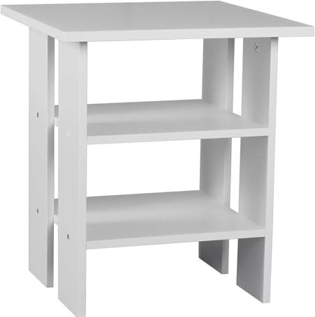 HOMION Modern Side Table with Storage Shelves, Square Bedside End Stool 2-Tier Industrial Coffee Table for Living Room Bedroom Free Standing Caravan Kitchen (White)