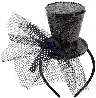 Mini Zylinderhut Stirnband mit Schleier, schwarzer Zylinderhut Fascinator Zirkus Kostüm für Frauen Mädchen Festival Halloween Weihnachten Kopfbedeckung Karneval, Mottoparty, Abschlussball (Schwarz)