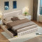 SHAODENG Bett 140x200 mit Bettkasten, LED Polsterbett mit USB-Ladefunktion, Doppelbett Stauraumbett mit 4 Schubladen, Funktionsbett Jugendbett Rückenlehne Bettgestell, PU, Weise, Ohne Matratze