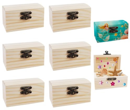 ANBOWEI Mini Schatztruhe Kindergeburtstag 6 St. Kleine Holzkiste mit Deckel | Schatzkiste Holz zum Bemalen Schatzsuche Piratenparty