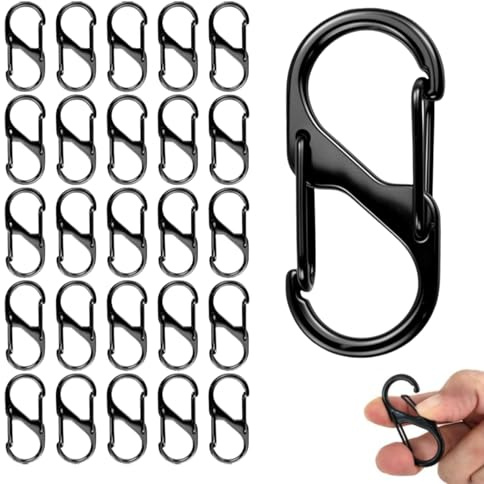 50 Stück S Karabiner, 8 Förmiger 2 Öffnungen Karabine Karabinerhaken Metall Doppelkarabiner Mini karabiner schlüsselanhänger S Outdoor Camping Haken für Camping Zuhause Wandern (Schwarz, 3cm)