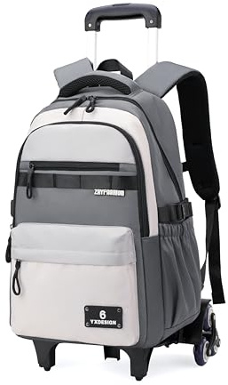 ZHANAO Rolling Backpack for Boys Color-blocking Schoolbag for Middle School Students Trolley Bookbags for Elementary Boys
