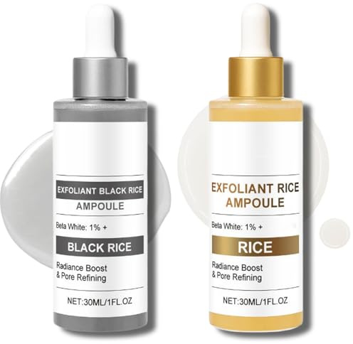 Reis Peeling Ampoule - Schwarzes & Weißes Reis Serum für Sanfte Gesichts-Peeling, Porenverfeinerung & Tiefenhydration, peeling mit Hyaluron, für Strahlende Haut, Alle Hauttypen (set, 60ml)
