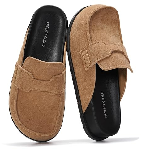 Project Cloud 100% Genuine Leather Womens Clogs - Plush & Soft Insole with Arch Support Non Slip Mules & Clogs for Women Footwear - Water Resistant Women Shoes (Foamy, ALMONDSUED,8M)